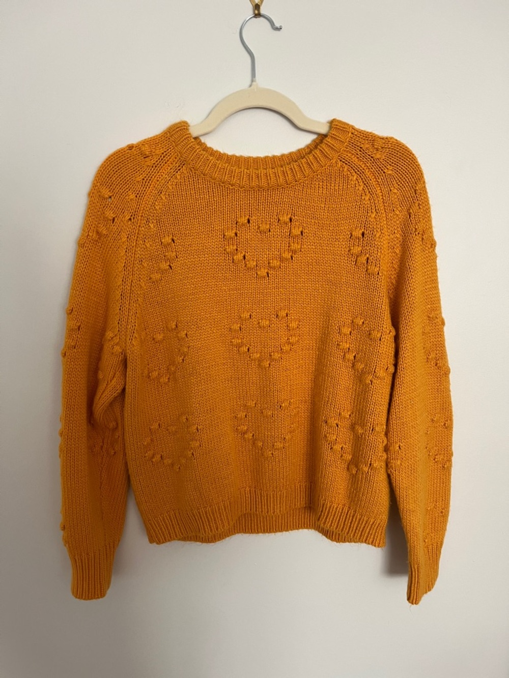 John + Jenn Orange Heart Eyelet Knit Sweater